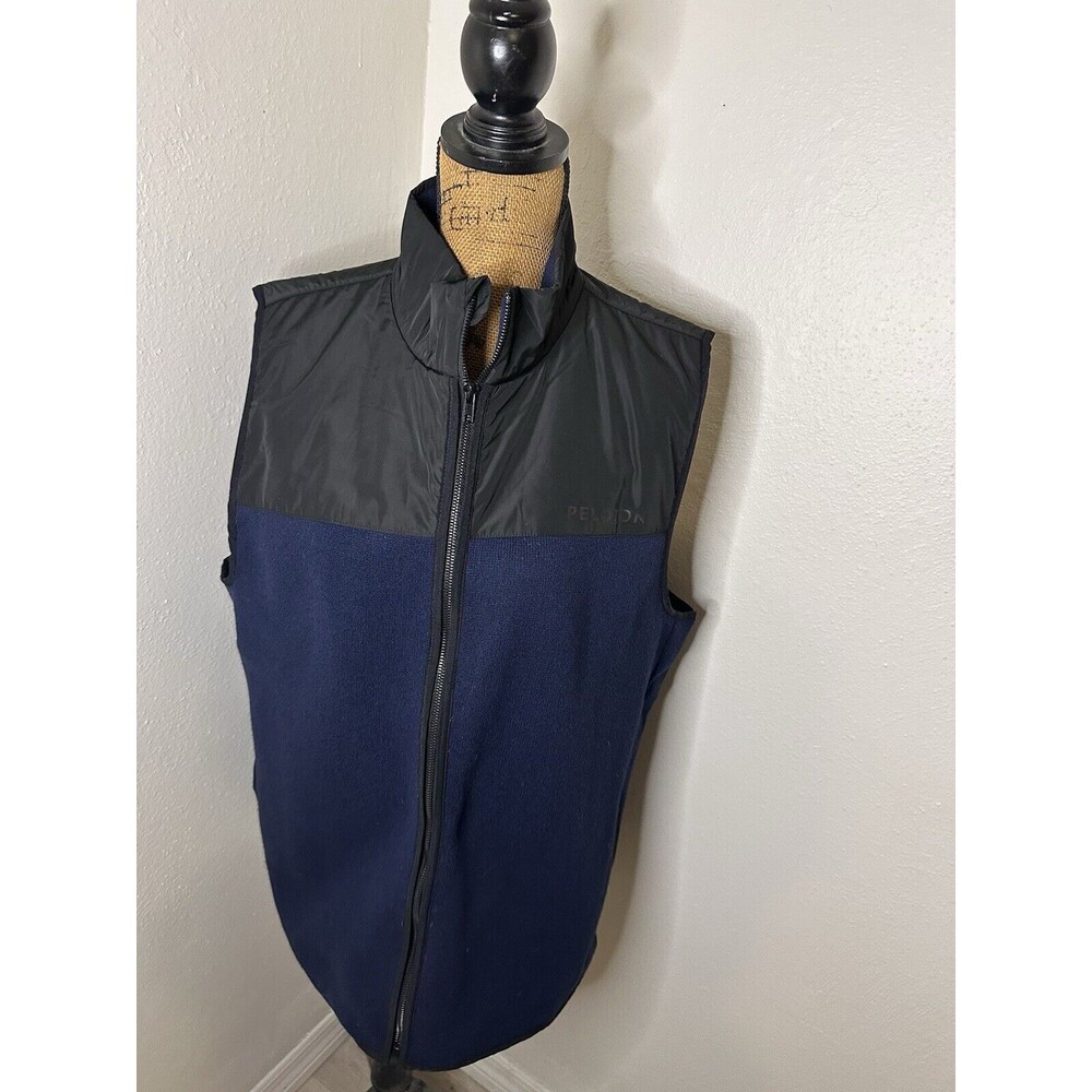 Peloton Vest Mens Blue Black Full Zip Fleece Jacket Sleeveless Pockets-Sz Large